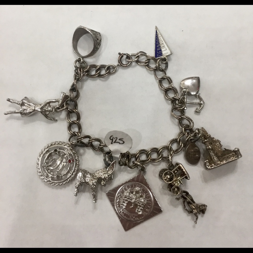 925 Sterling Silver Charm Bracelet w/ Castle